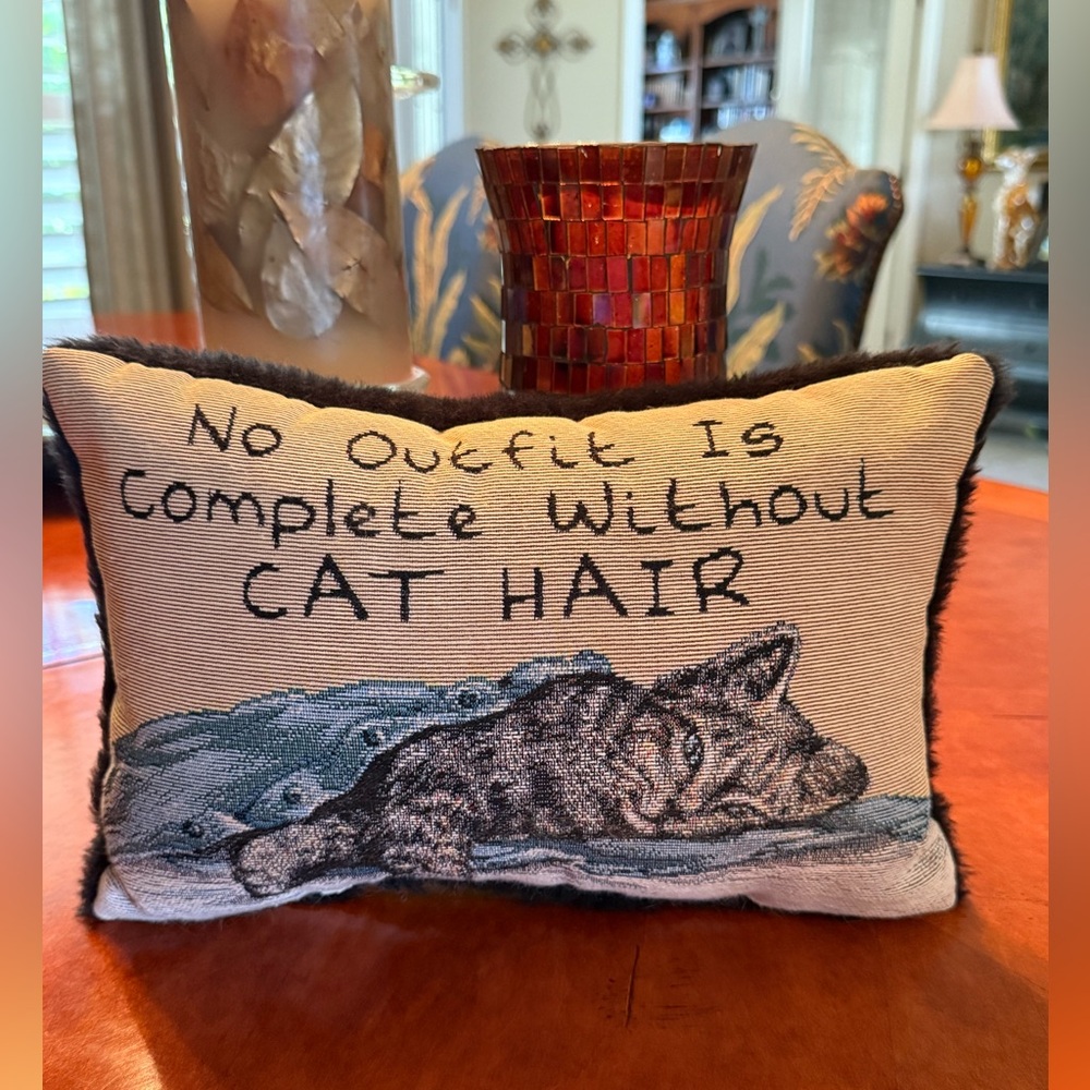Vintage Cat Tapestry Pillow "No Outfit Is Complete Without Cat Hair"